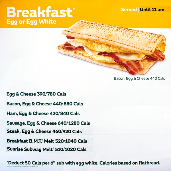 Subway shop breakfast hours
